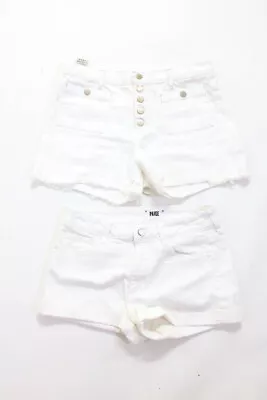 J Brand Paige Womens Cotton Distress Buttoned Cuff Shorts White Size 27 29 Lot 2 • $40.81