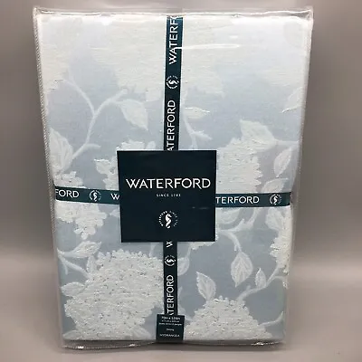 WATERFORD Blue Floral Hydrangea Jacquard Tablecloth 70x126 Formal 10-12 Ppl 120 • $74.99