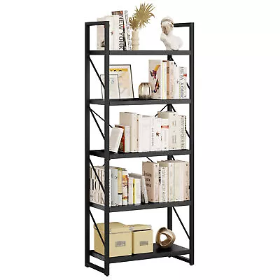 5 Shelf Bookcase Industrial Rustic Vintage Open Storage Metal & Wood Bookshelf • $56.99