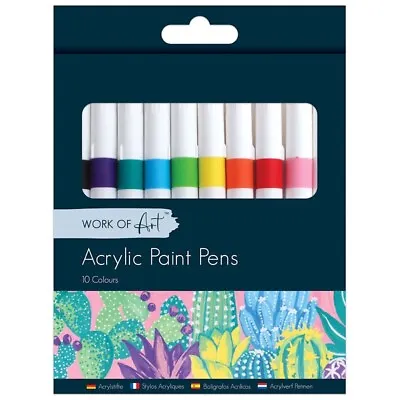 Pack Of 10 Acrylic Paint Pens Bright Colour Artist Drawing Painting Glass Fabric • £4.95