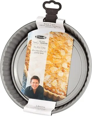 STELLAR JAMES MARTIN NON STICK FLUTED FLAN TIN LOOSE BASE 20CM X 3.5CM SJM79 • £15.99