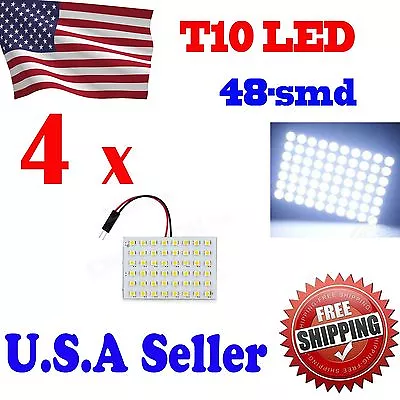 4x White 48-SMD Festoon Panel Dome Map Interior Light + BA9S Adapter DC 12V • $10.50