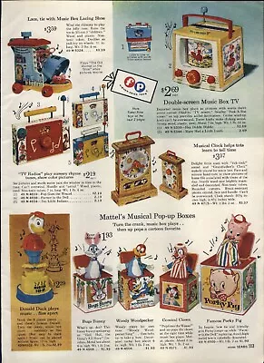 1965 PAPER AD 2 Sided Fisher Price Toy Jack In The Box Porky Pig Push Chime  • $19.99