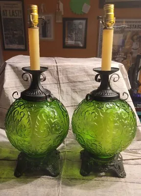 Vintage Mid Century Modern GREEN Table Lamps EF & EF Industries MCM Pair Gothic • $333