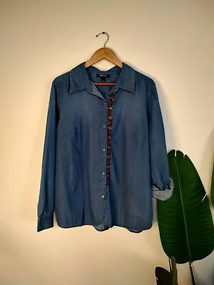 $19.99 • Buy Style & Co Blue Bali Medium Chambray Log Roll Cuff Sleeves Button Front Shirt XL