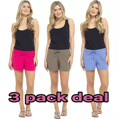 Womens  Shorts  3 Pack Summer Holiday Ladies Jersey Cotton Hotpants 20-22 • £9.99