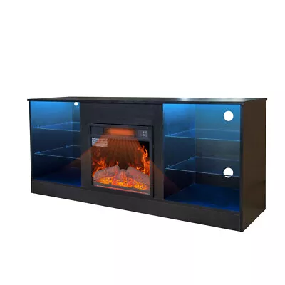 2-in-1 Fireplace TV Stand  W/18''Electric Fireplace Heater&Adjustable Glass Shel • $204.59