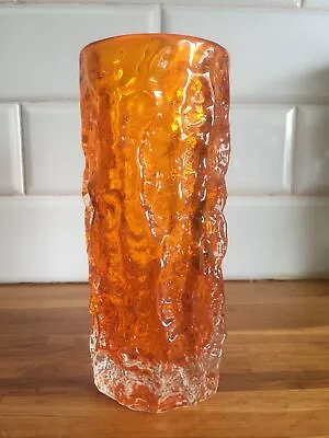 £90 • Buy Whitefriars Glass Bark Vase Geoffrey Baxter Tangerine 7.5 Inch 9690