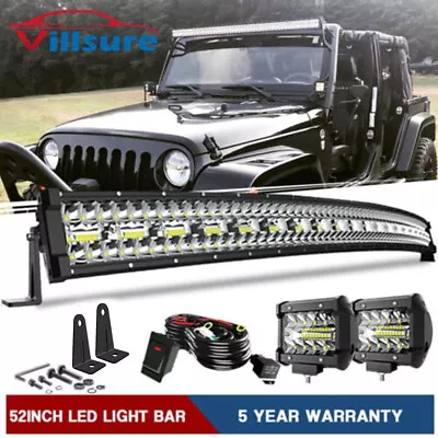 52 In 1122W LED Light Bar+ 4  18W Cube Pods Combo Fit JEEP WRANGLER JL JK TJ YJ • $80.98