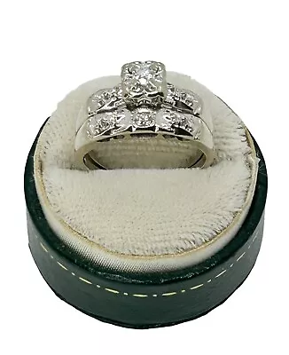 Exceptional Retro Diamond 14k White Gold Wedding Set Size 6.5 • $750