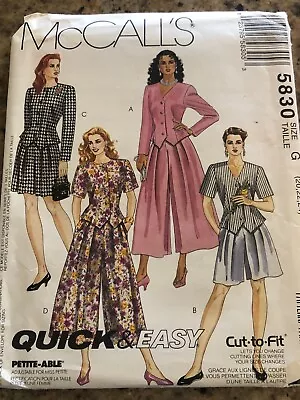 💐 McCALL'S #5830 - LADIES WIDE LEG SPLIT SKIRT & JACKET PATTERN 8-12 / 20-24 FF • $11.39