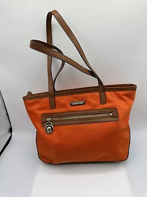 Michael Kors Orange Nylon Brown Leather Kempton Tote Handbag • $27