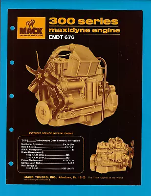 Mack Trucks 300 Series Maxidyne Engine Specifications Brochure March 1974 • $17.69