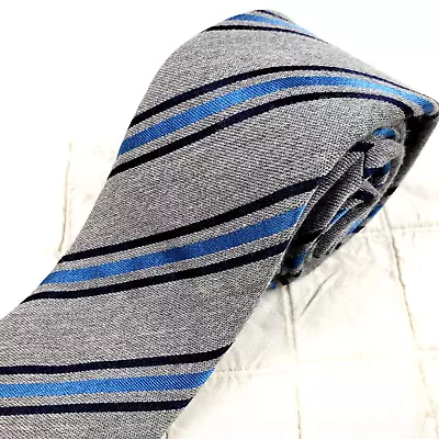 CHARLES TYRWHITT Handmade England Gray Silk Wool Tie Blue Stripes 3.5  X 61  XL • $9.99
