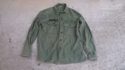 Old US Vietnam War Era 1971 Dated Olive Drab Green Fatigue Shirt 15 1/2X35 USED • $25