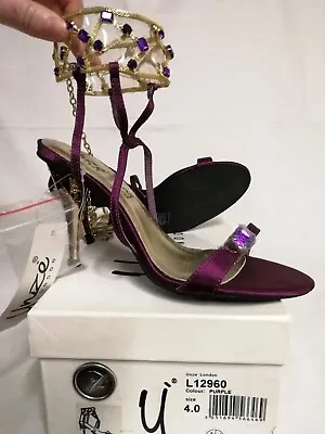 Unze London Purple Strappy Sandal 3.5  Stiletto Heel Size UK 4 • £29.99