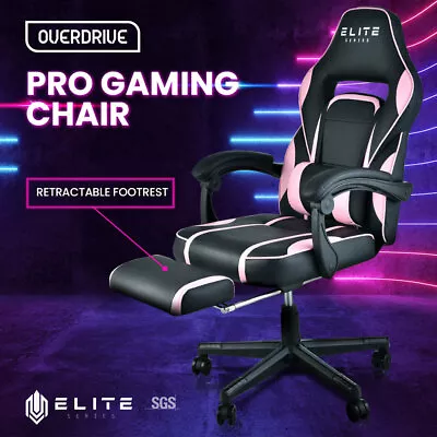 OVERDRIVE Gaming Chair Pink Racing Computer Office Ergonomic Reclining Footrest • $259