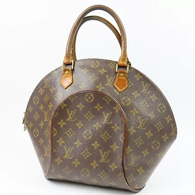 LOUIS VUITTON LV Logo Ellipse MM Hand Bag Monogram Leather Brown M51126 79650 • £253.03