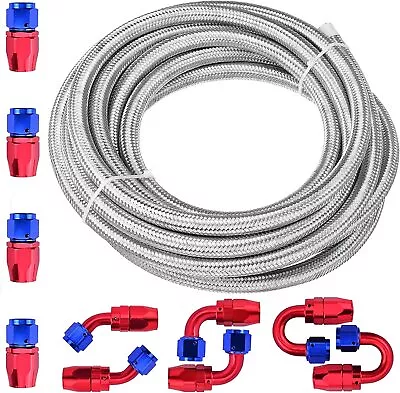 AN6 -6AN AN-6 3/8  Fitting Stainless Steel Braided Oil Fuel Hose Line Kit 10FT • $41.21