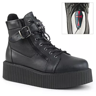 DEMONIA 2  Platform Oxford Vegan Punk Black Men Creeper Boot Shoes V-CREEPER-566 • $96.95