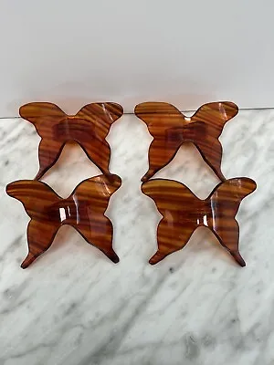£24.75 • Buy Vintage MCM Tortoise Shell Amber Acrylic/Lucite BUTTERFLY Napkin Rings Set Of 4