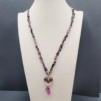 Purple Necklace Art Glass Heart Pendant 20  • $14