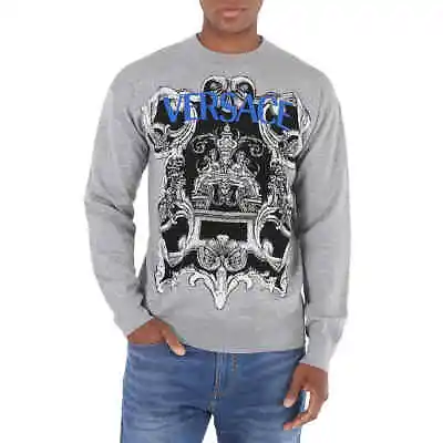 Versace Men's Medium Grey Silver Baroque Jacquard Jumper Brand Size 48 (US Size • $988.11