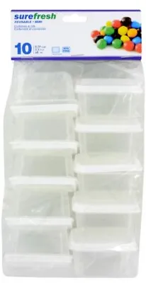 Mini Containers With Lid 10 Pc Rectangle Plastic Stackable Reusable 2.3oz • $7.88