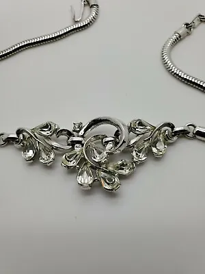 Crown Trifari Necklace  Silver Tone Rhinestones Vintage • $48