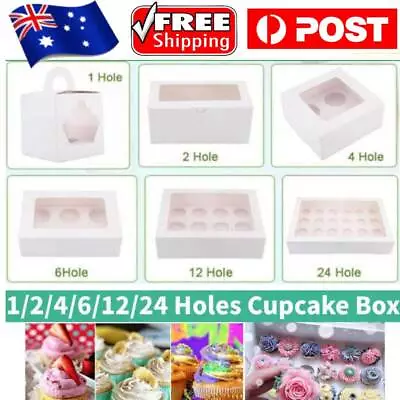 Cupcake Box 1 Hole 2 Hole 4 Hole 6 Hole 12 Hole 24 Hole Window Face Gift Boxes • $13.23