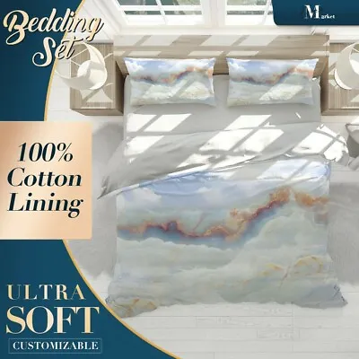 Marble Texture Chinoiserie Blue Quilt Doona Cover Sets Fine Breathable Cotton • £16.06