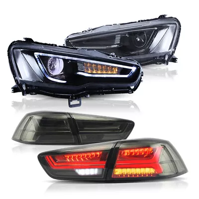 VLAND LED Black Headlights＆Smoke Tail Lights For 08-17 Mitsubishi Lancer EVO X • $493.99