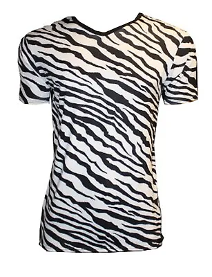 Men's Zebra Animal Print T-shirt Top Fancy Dress Costume Goth Punk Emo Shirt • £21.99