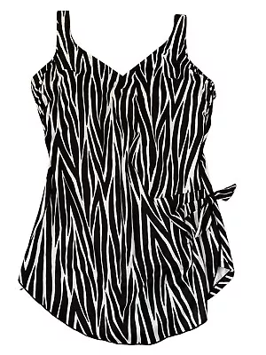 Maxine Of Hollywood One-Piece Swimsuit 18W Black White Print Ruched Tie Accent • $20