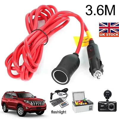 £6.29 • Buy 12V 24V Car Cigarette 3.6M Extension Cable Lighter Lead Charger Power Socket UK
