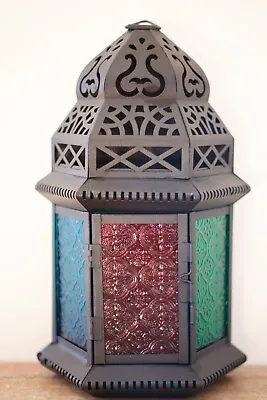 Vintage Moroccan Style Hanging Lantern Gold & Red Tea Light Votive Candle Holder • $9.99