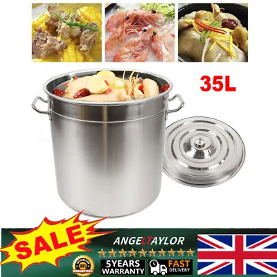 £57 • Buy 35L Deep Stock Pot Stainless Steel Catering Stew Soup Cooking Stockpot W/ Lid