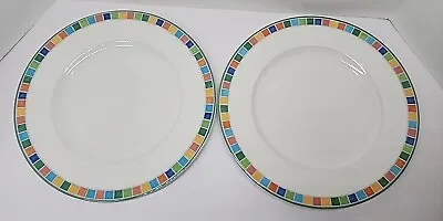 Villeroy & Boch Twist Alea Caro Dinner Plate 10.5  White W/Color Blocks Lot Of 2 • $39.99