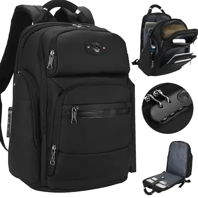 15.6  Men Boys Luxury Business Laptop Backpack Travel School Bag Anti-theft Lock • £22.98