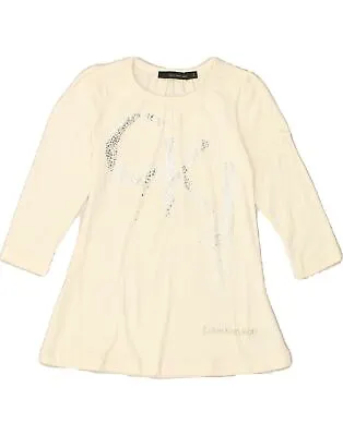 CALVIN KLEIN Baby Girls Long Sleeve T-Shirt Dress 18-24 Months Beige XR02 • £20.16