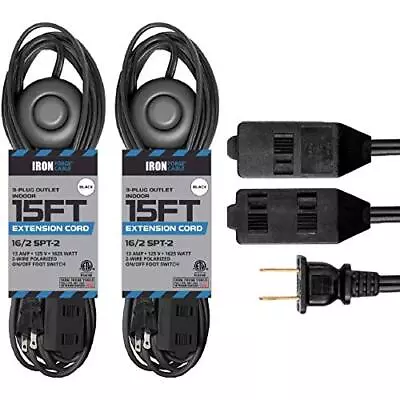 2 Pack Of 15 Ft Extension Cord With Foot Switch And 3 Electrical Power Outlets • $19.99