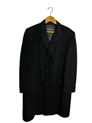 Vtg Khingana Mongolian Cashmere Overcoat L Blk Men's Tailored • $87.99