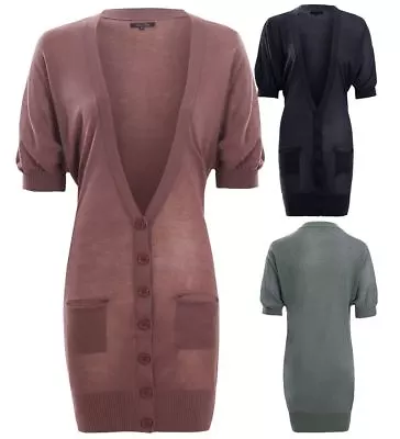 £4.95 • Buy Womens Knitted Cardigan Fine Knit Pocket Cardi Navy Pink Green Size 8 10 12 14