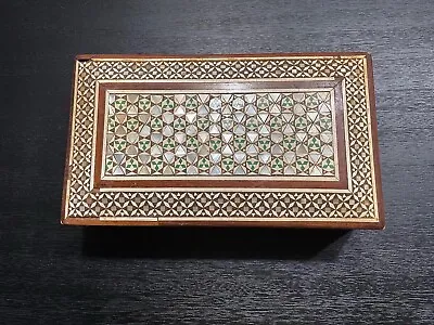 Vintage Hand Done Bone And Mother Of Pearl Inlay Wood Box • $50