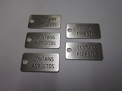 NEW Lot Of 5 Stainless Steel  CONTAINS ASBESTOS  Metal Tags 2  X 1  • $9.95