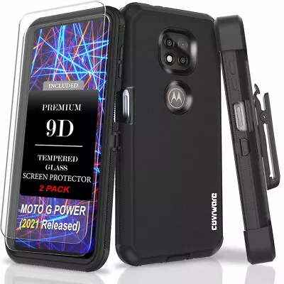 Moto G Power 2021 Armor Holster Case Belt Clip  Screen Protector COVRWARE Tri • $12.99