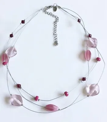 $8.99 • Buy Lia Sophia “Bubble Gum” Silver Tone Necklace W/Pink Glass Beads & Crystals