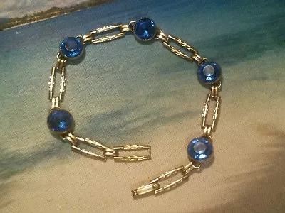 Vintage Simmons Gold Tone Metal And Cobalt Blue Rhinestone Paste Bracelet • $48