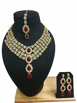 $12.50 • Buy Indian Ethnic Style Bollywood Gold Plated Wedding Fashion Jewelry Necklace Set