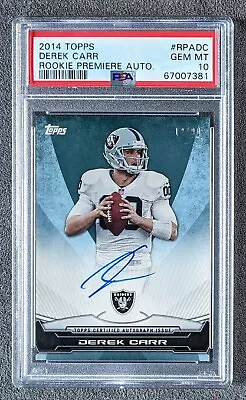 2014 Topps Derek Carr OnCard Autograph Rookie Premiere Auto RC /90 PSA 10 Saints • $399.95